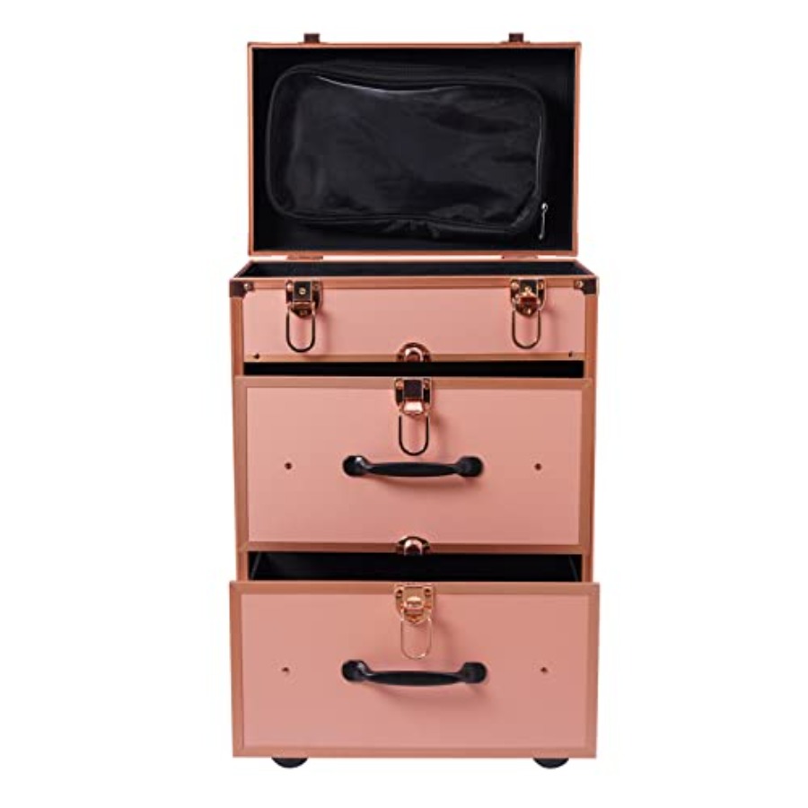 Makeup And Beauty - 3-Tier Aluminum Rolling Makeup Case Golden