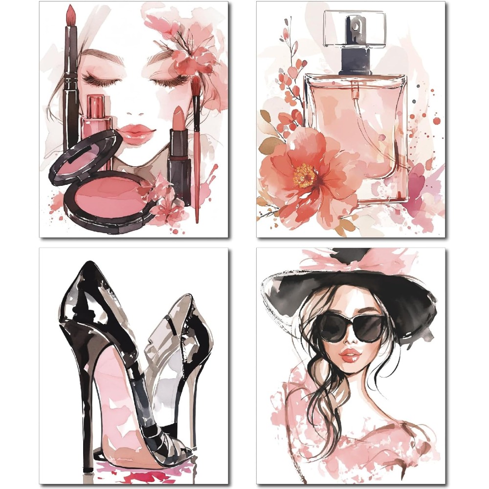 4Pcs Pink Makeup Wall Art Prin - Beauty Makeup Fashion บทวิจารณ์และราคา