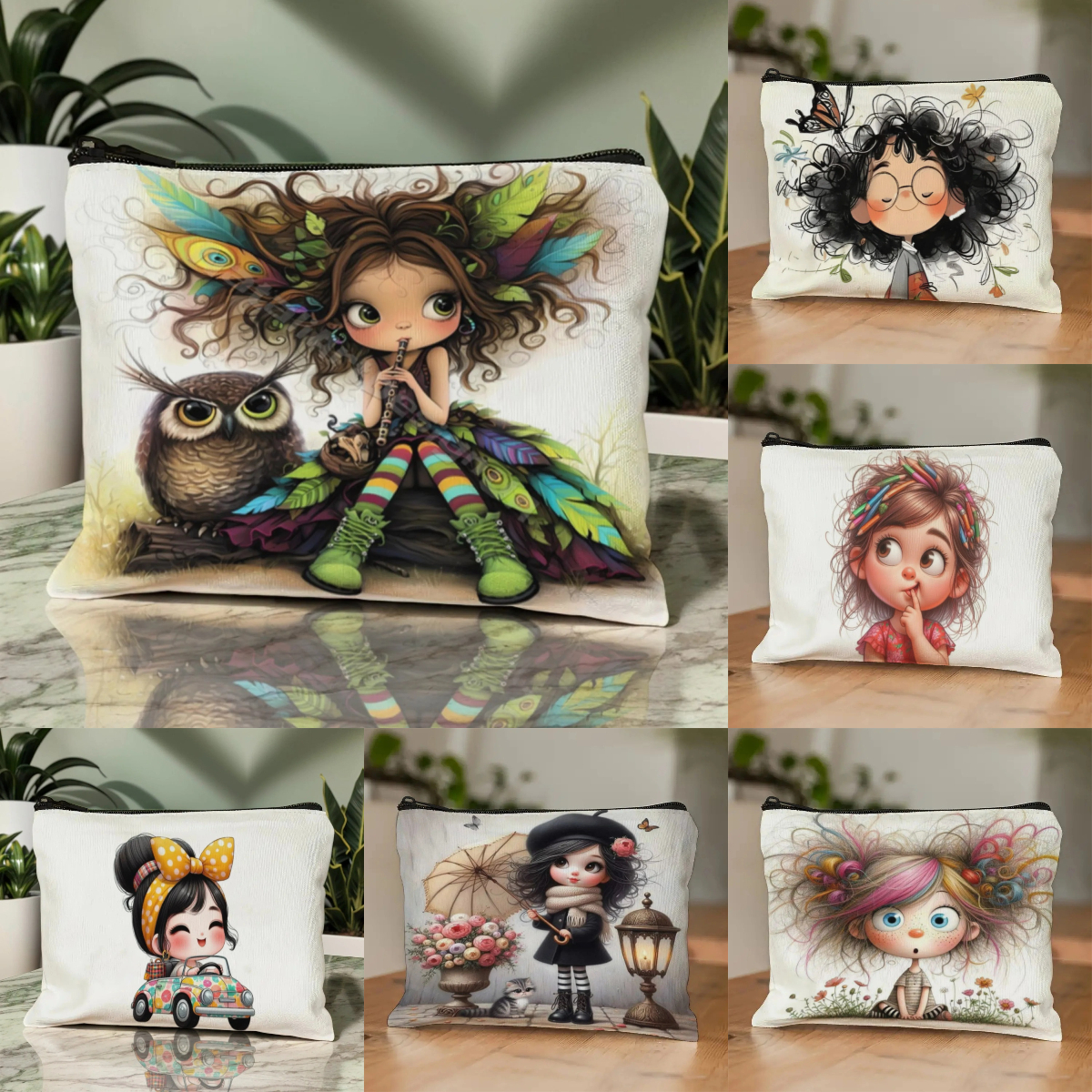Cartoon Girl Makeup Bag Zipper - Beauty Bag Makeup บทวิจารณ์และราคา
