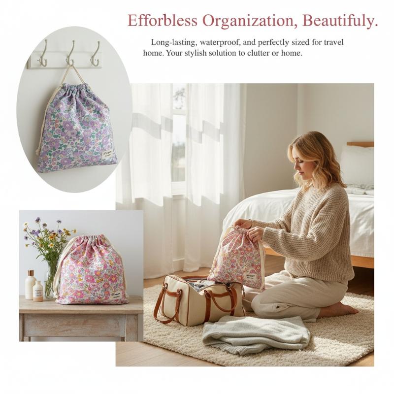 Handmade Floral Cotton Drawstr - Beauty Preservation Makeup Bag บทวิจารณ์และราคา